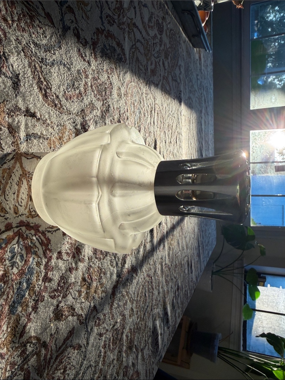 Frosted White Glass Vase with Polished Metal Accent